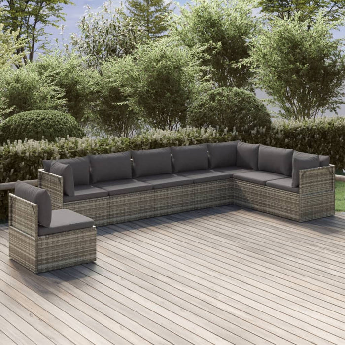 Set Divani da Giardino 8 pz con Cuscini in Polyrattan Grigio cod mxl 44918