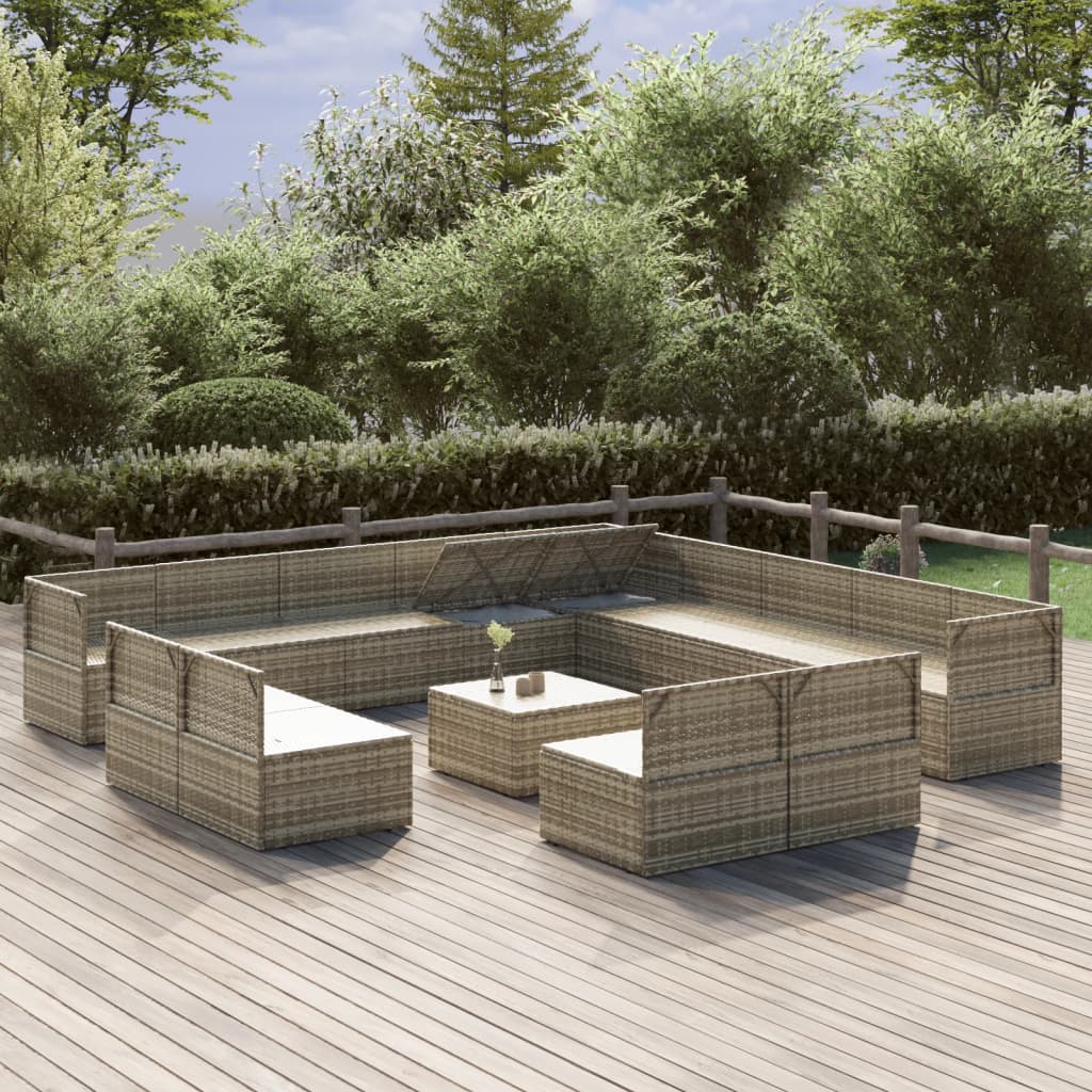 Set Divani da Giardino 14 pz con Cuscini in Polyrattan Grigio cod mxl 44873