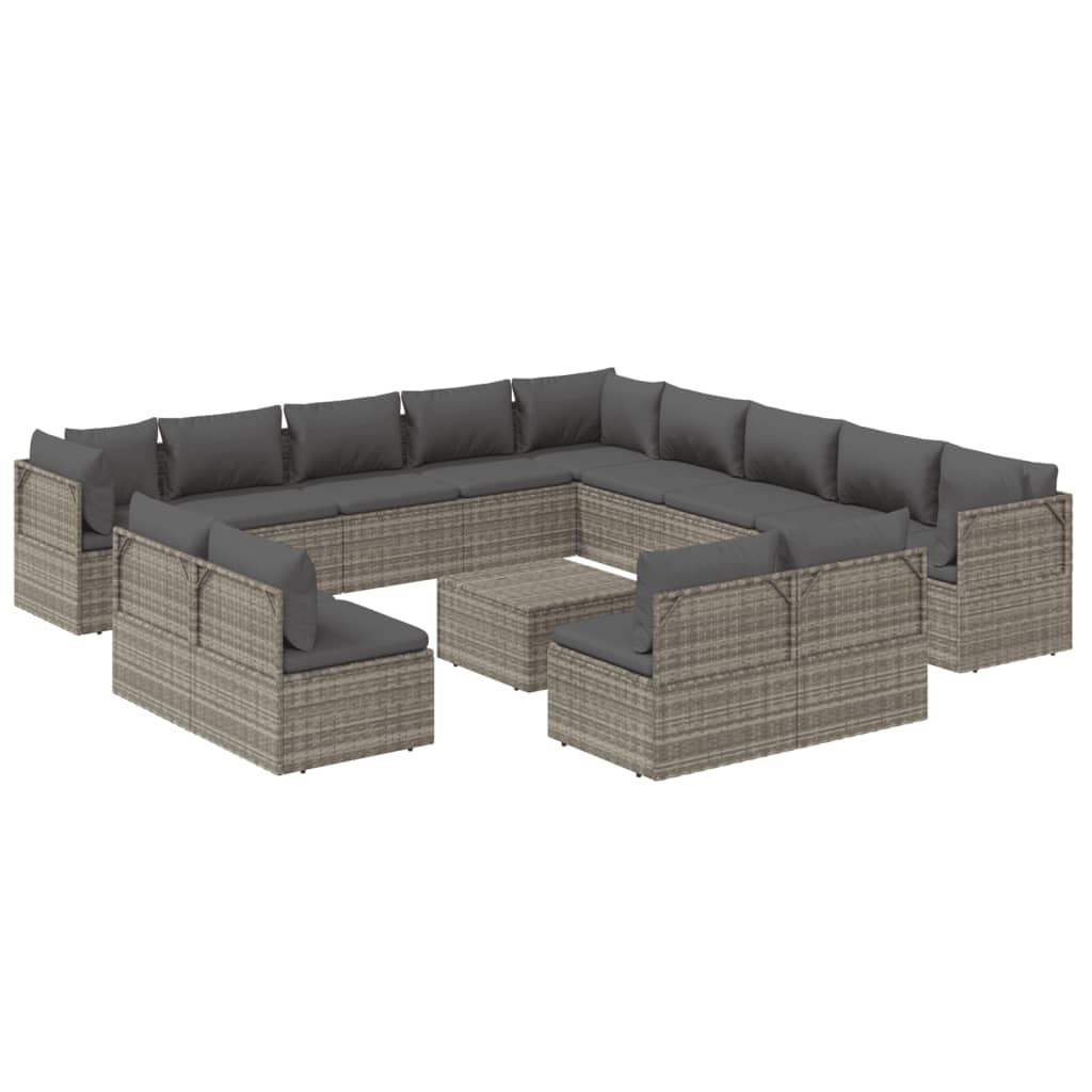 Set Divani da Giardino 14 pz con Cuscini in Polyrattan Grigio cod mxl 44873