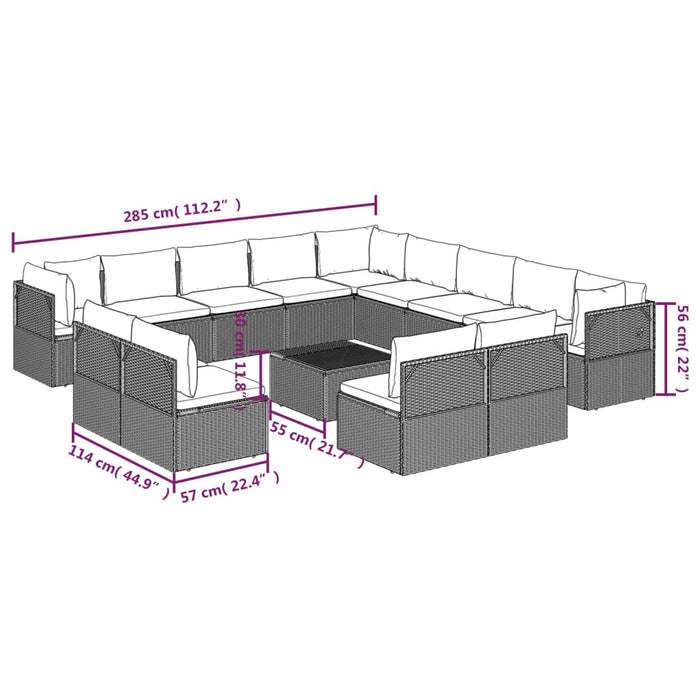 Set Divani da Giardino 14 pz con Cuscini in Polyrattan Grigio cod mxl 44873