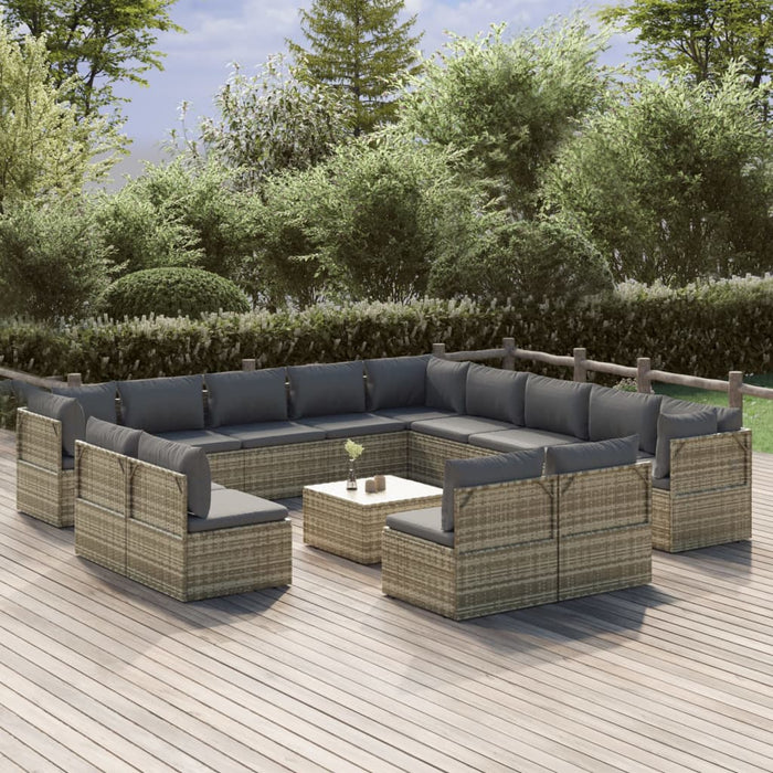 Set Divani da Giardino 14 pz con Cuscini in Polyrattan Grigio cod mxl 44873