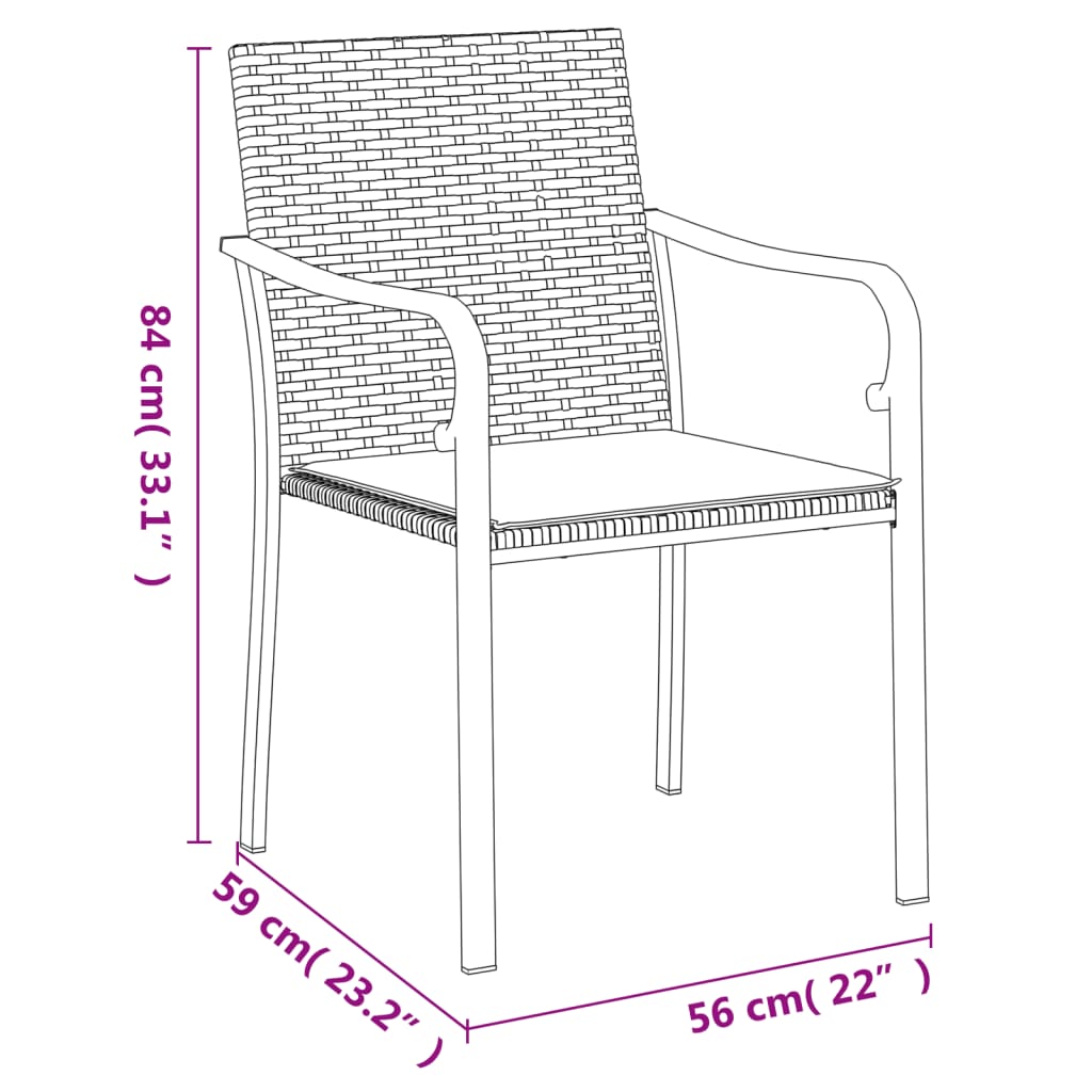 Sedie da Giardino con Cuscini 2pz Marroni 56x59x84cm Polyrattan 364093