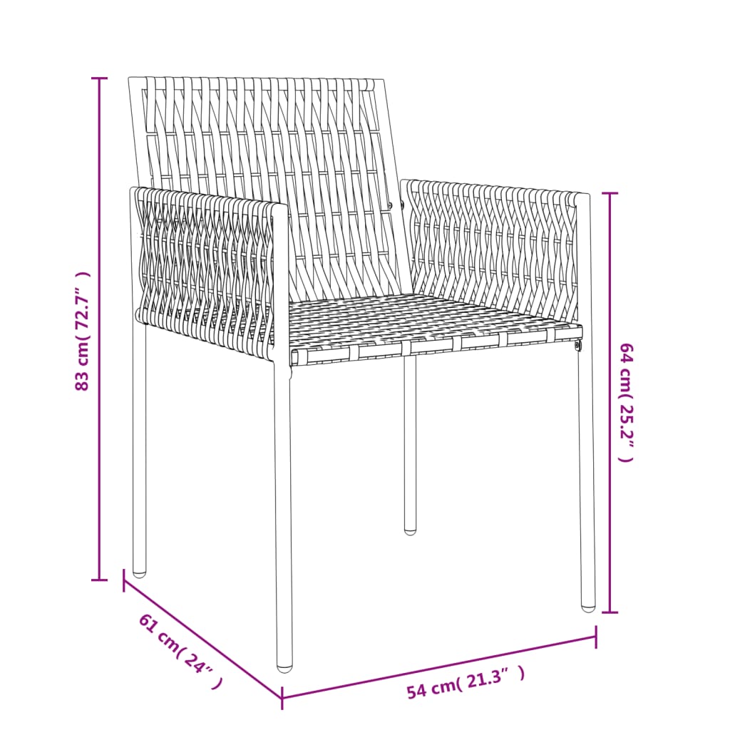 Sedie da Giardino con Cuscini 2pz Nere 54x61x83cm in Polyrattan 364101