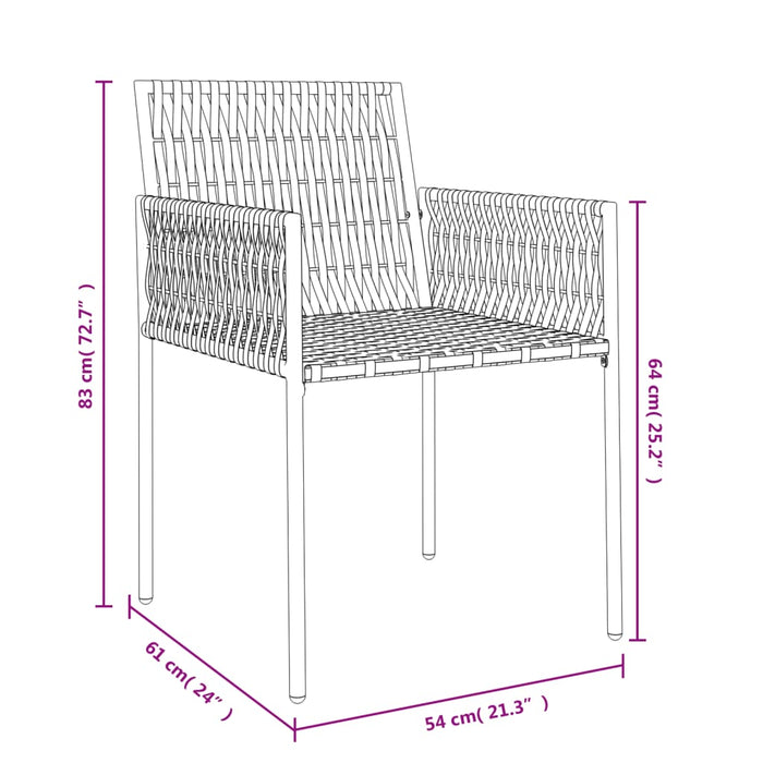 Sedie da Giardino con Cuscini 2pz Nere 54x61x83cm in Polyrattan 364101