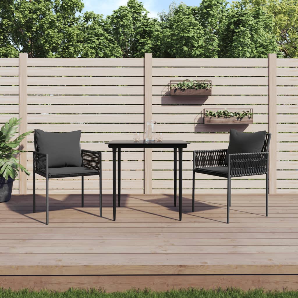 Sedie da Giardino con Cuscini 2pz Nere 54x61x83cm in Polyrattan 364101