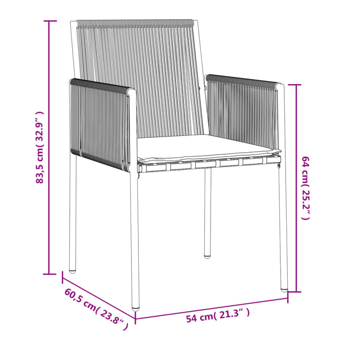 Sedie Giardino con Cuscini 2 pz Nere 54x60,5x83,5 cm Polyrattan 364102