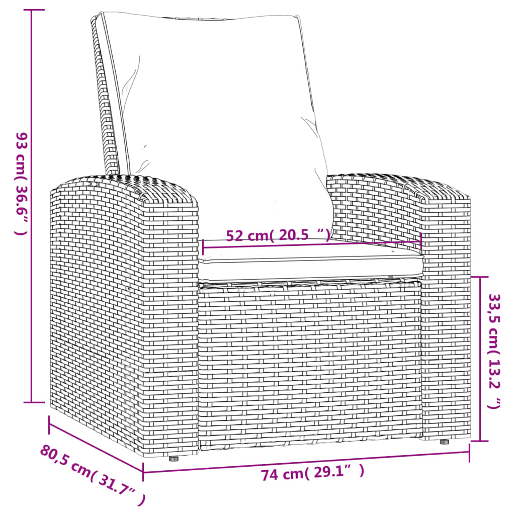 Poltrona Reclinabile Giardino Cuscini Marrone Chiaro Polyrattan 364103