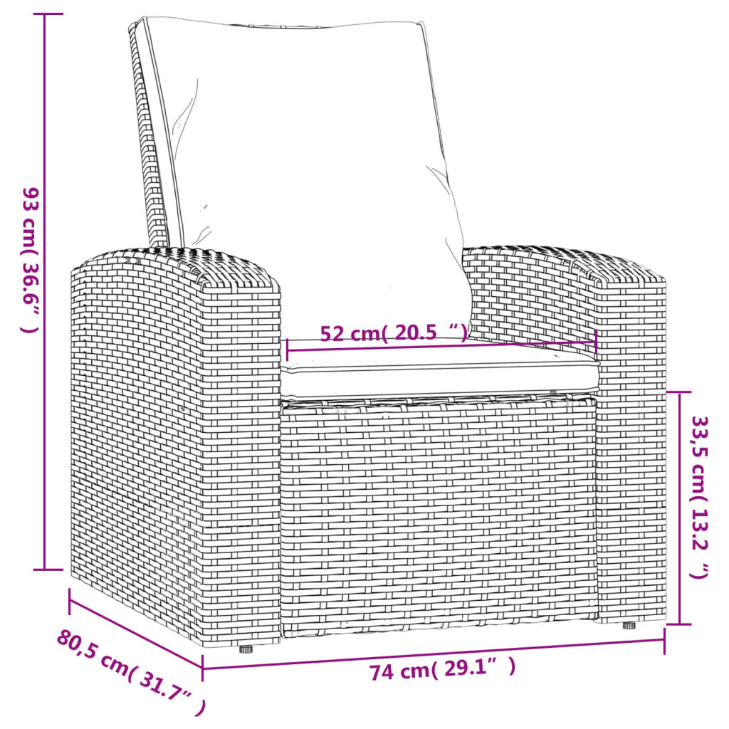 Poltrona Reclinabile da Giardino con Cuscini Polyrattan Grigia 364104