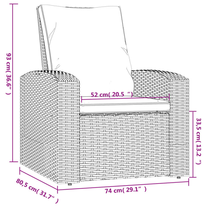 Poltrona Reclinabile da Giardino con Cuscini Polyrattan Grigia 364104