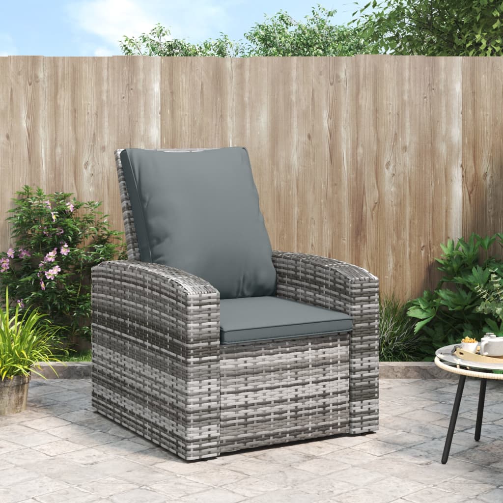 Poltrona Reclinabile da Giardino con Cuscini Polyrattan Grigiacod mxl 133578