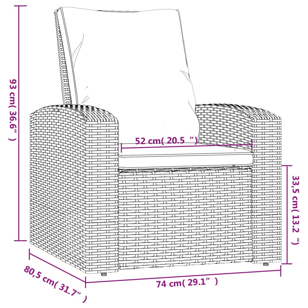 Poltrona Reclinabile da Giardino con Cuscini Polyrattan Nera 364105