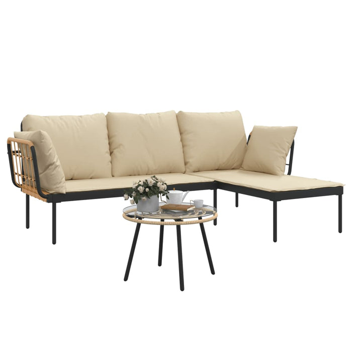 Set Salotto da Giardino 3 pz con Cuscini Beige in Polyrattan 364108