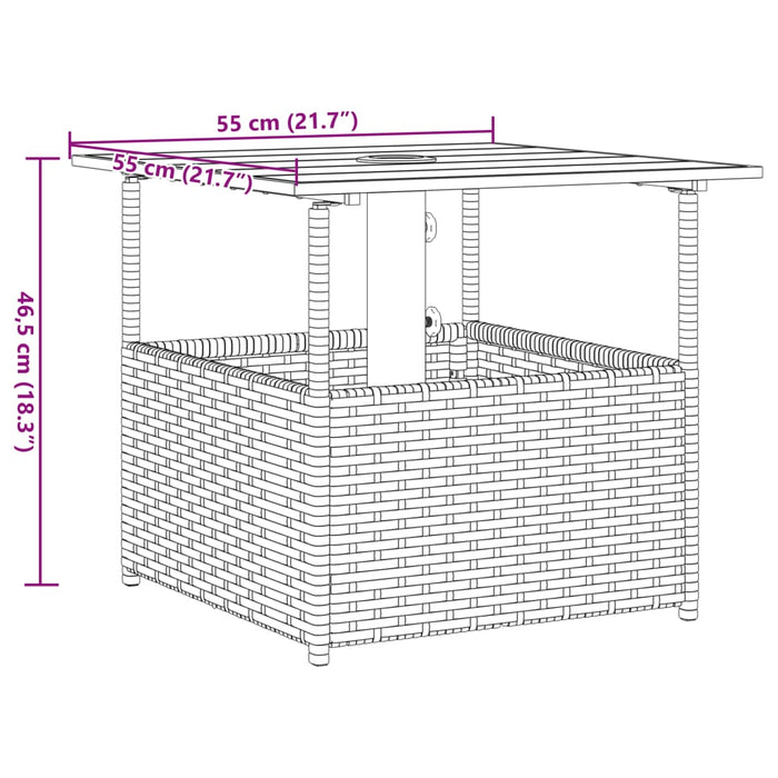 Tavolo Giardino Foro Ombrellone Nero 55x55x46,5 cm Polyrattan 364117