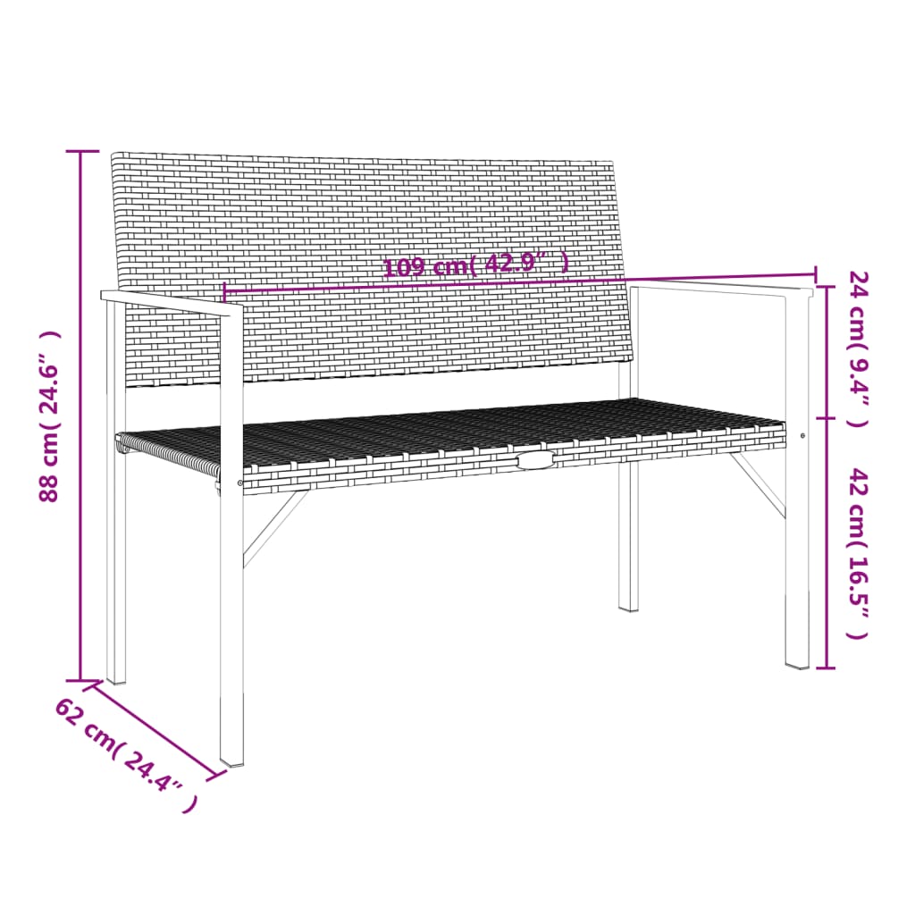 Panca da Giardino a 2 Posti in Polyrattan Grigio 364122