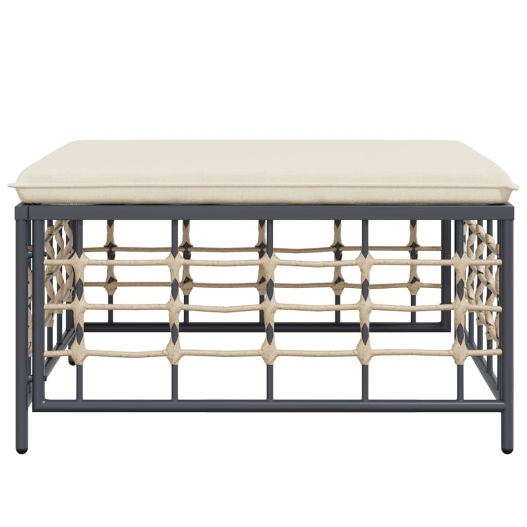 Poggiapiedi da Giardino con Cuscino in Polyrattan Beige 364132