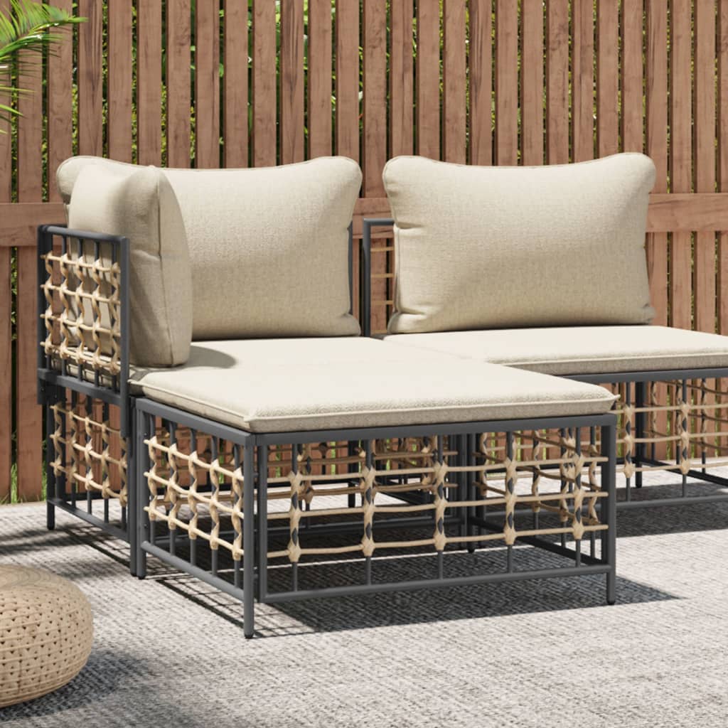 Poggiapiedi da Giardino con Cuscino in Polyrattan Beige 364132