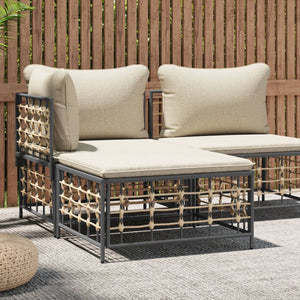 Poggiapiedi da Giardino con Cuscino in Polyrattan Beige 364132