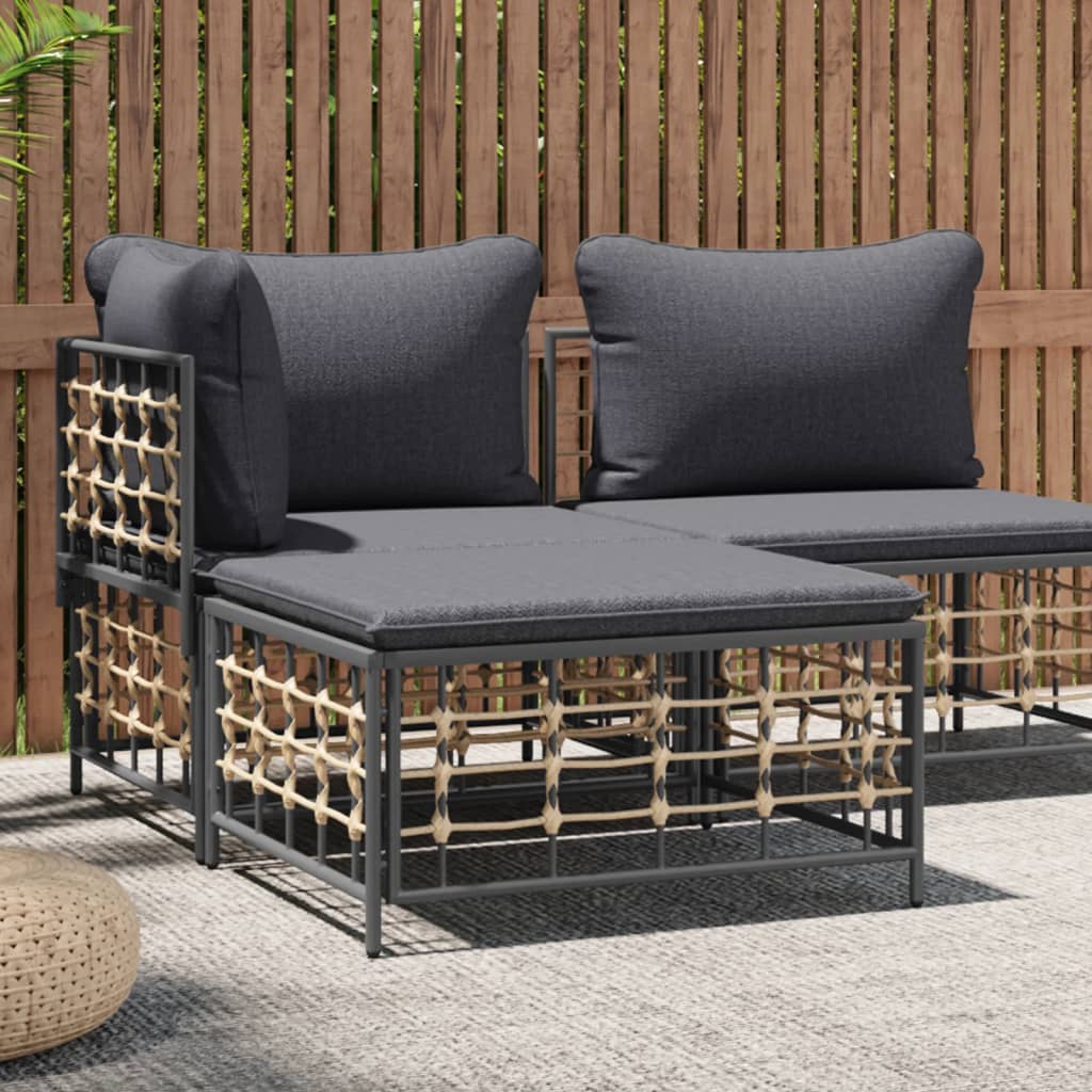 Poggiapiedi da Giardino con Cuscino in Polyrattan Grigio Scurocod mxl 105845