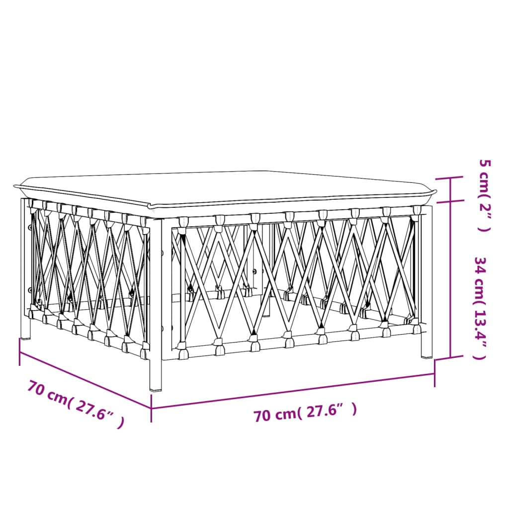 Poggiapiedi da Giardino con Cuscino Bianco Tessuto Intrecciato 364140