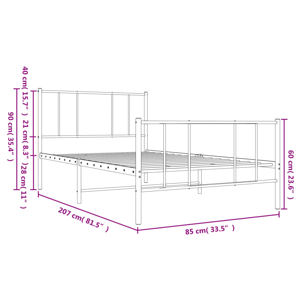 Giroletto con Testiera e Pediera Metallo Nero 80x200 cm 352489