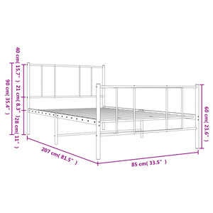 Giroletto con Testiera e Pediera Metallo Nero 80x200 cm 352489