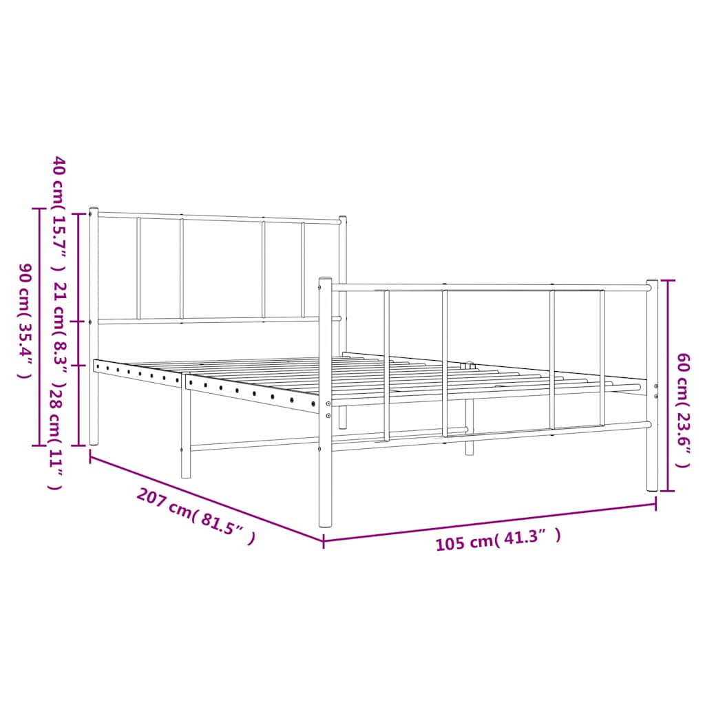 Giroletto con Testiera e Pediera Metallo Bianco 100x200 cm 352542