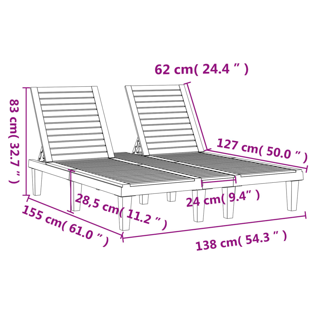 Lettino Prendisole Doppio Nero 155x138x83 cm in Polipropilene 364150