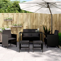 Set da Pranzo da Giardino 6 pz con Cuscini Nero in Polyrattancod mxl 78627