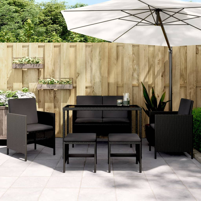 Set da Pranzo da Giardino 6 pz con Cuscini Nero in Polyrattancod mxl 78627