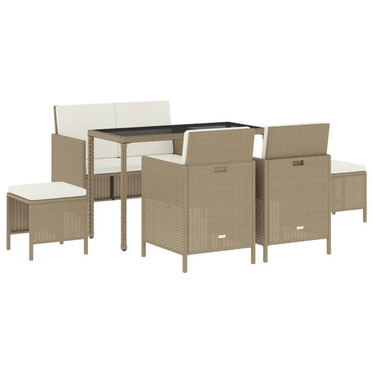 Set da Pranzo da Giardino 6 pz con Cuscini Beige in Polyrattancod mxl 110657