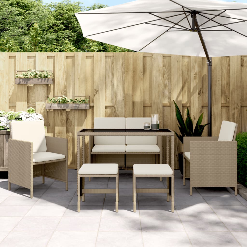 Set da Pranzo da Giardino 6 pz con Cuscini Beige in Polyrattancod mxl 110657