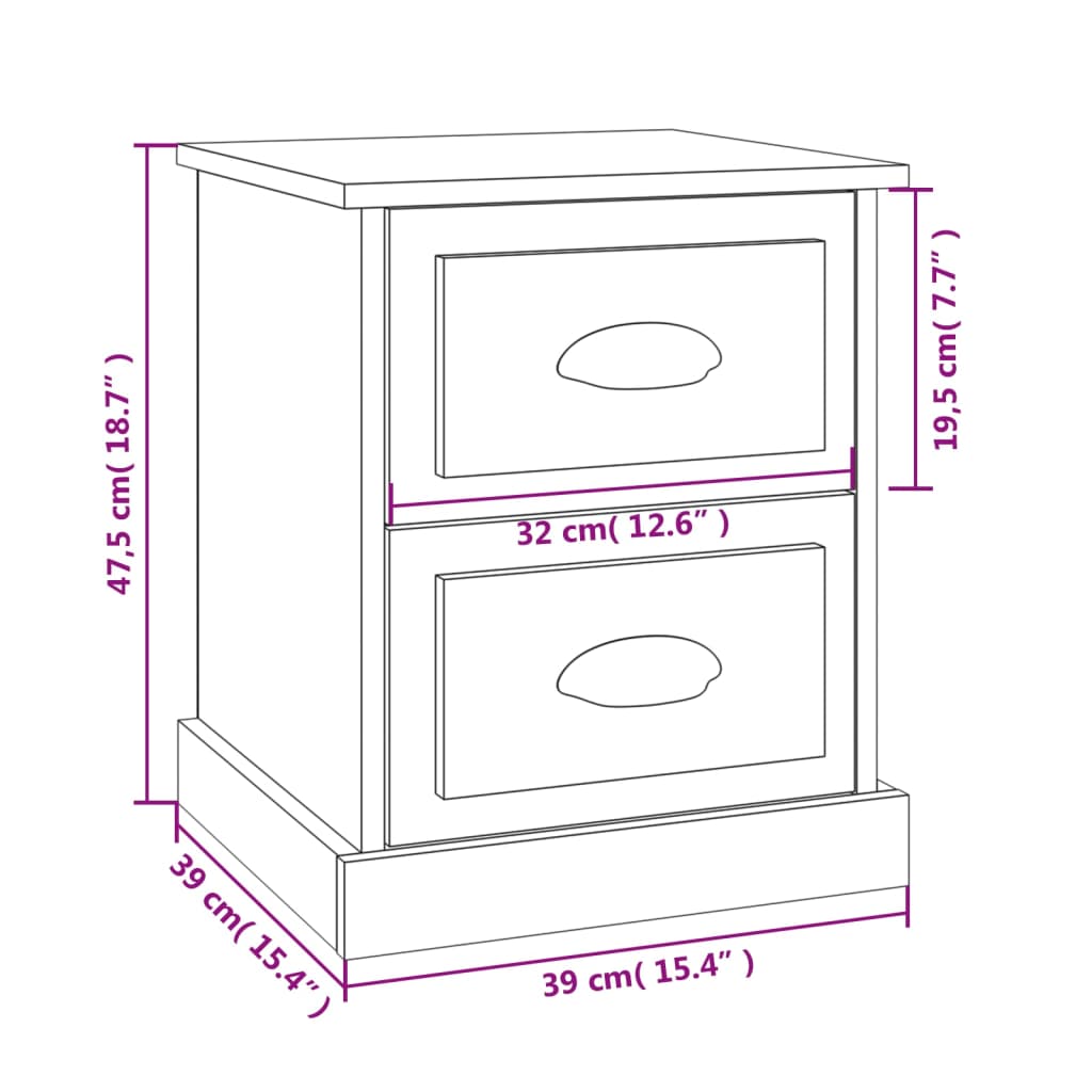 Comodino Nero 39x39x47,5 cm in Legno Multistrato 816146