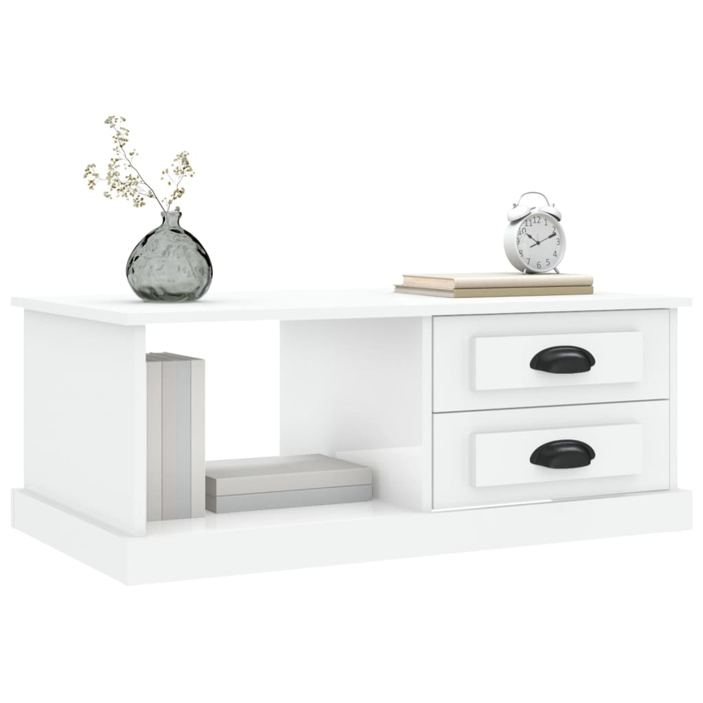 Tavolino Salotto Bianco Lucido 90x50x35 cm Legno Multistrato 816242