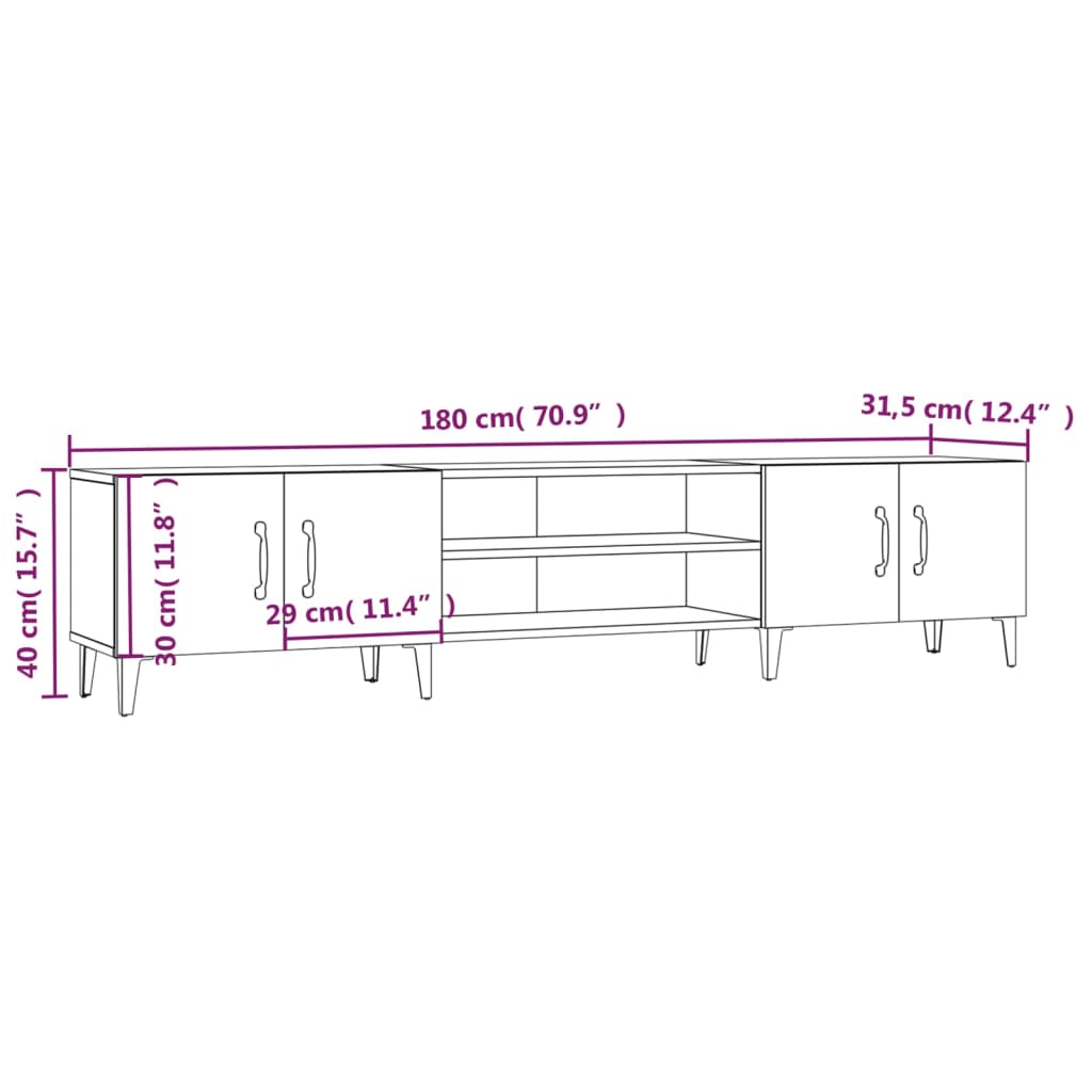 Mobile Porta TV Grigio Cemento 180x31,5x40 cm Legno Multistrato 816268