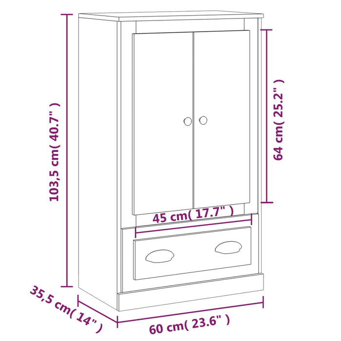 Credenza Nera 60x35,5x103,5 cm in Legno Multistrato 816297