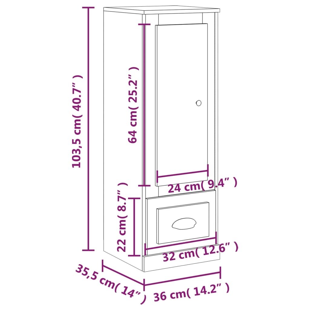 Credenza Nera 36x35,5x103,5 cm in Legno Multistrato 816305