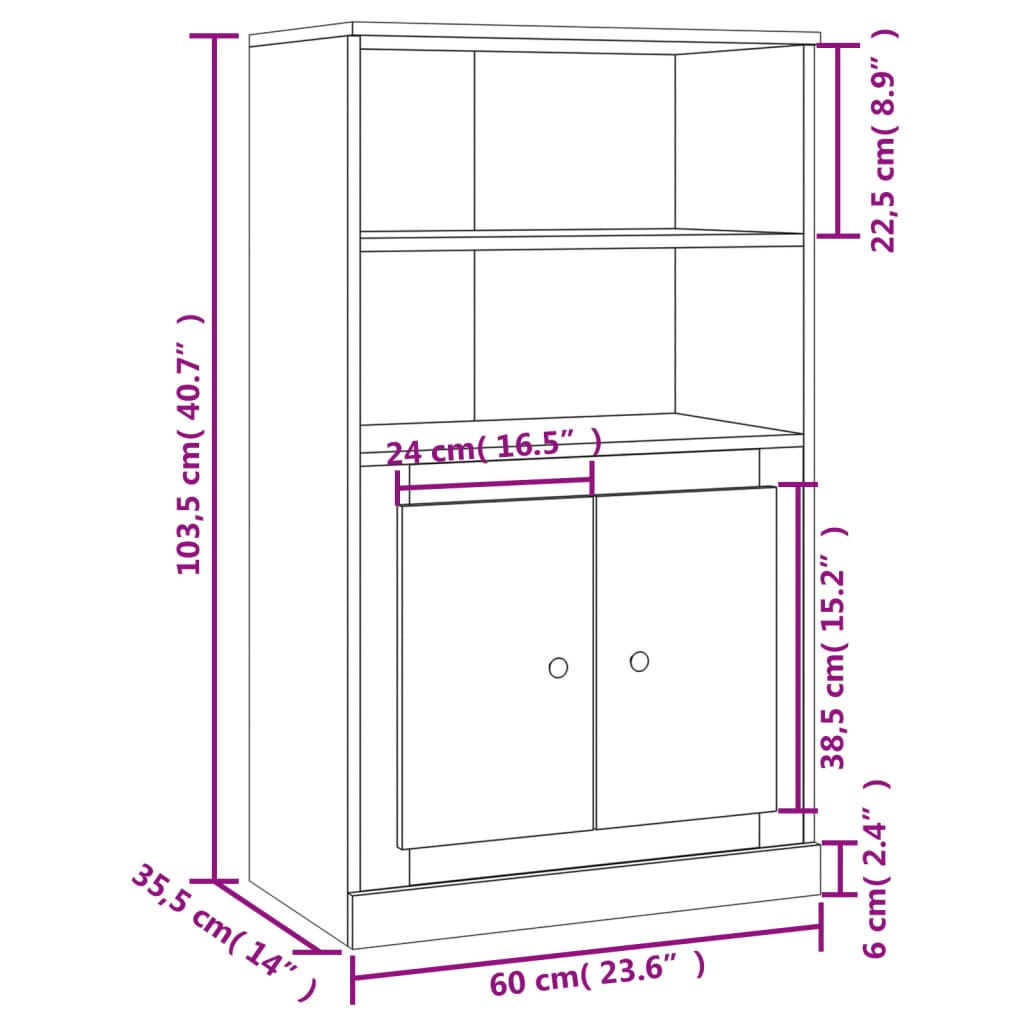 Credenza Bianca 60x35,5x103,5 cm in Legno Multistrato 816312