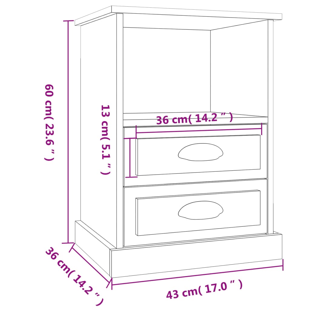 Comodino Bianco 43x36x60 cm 816328