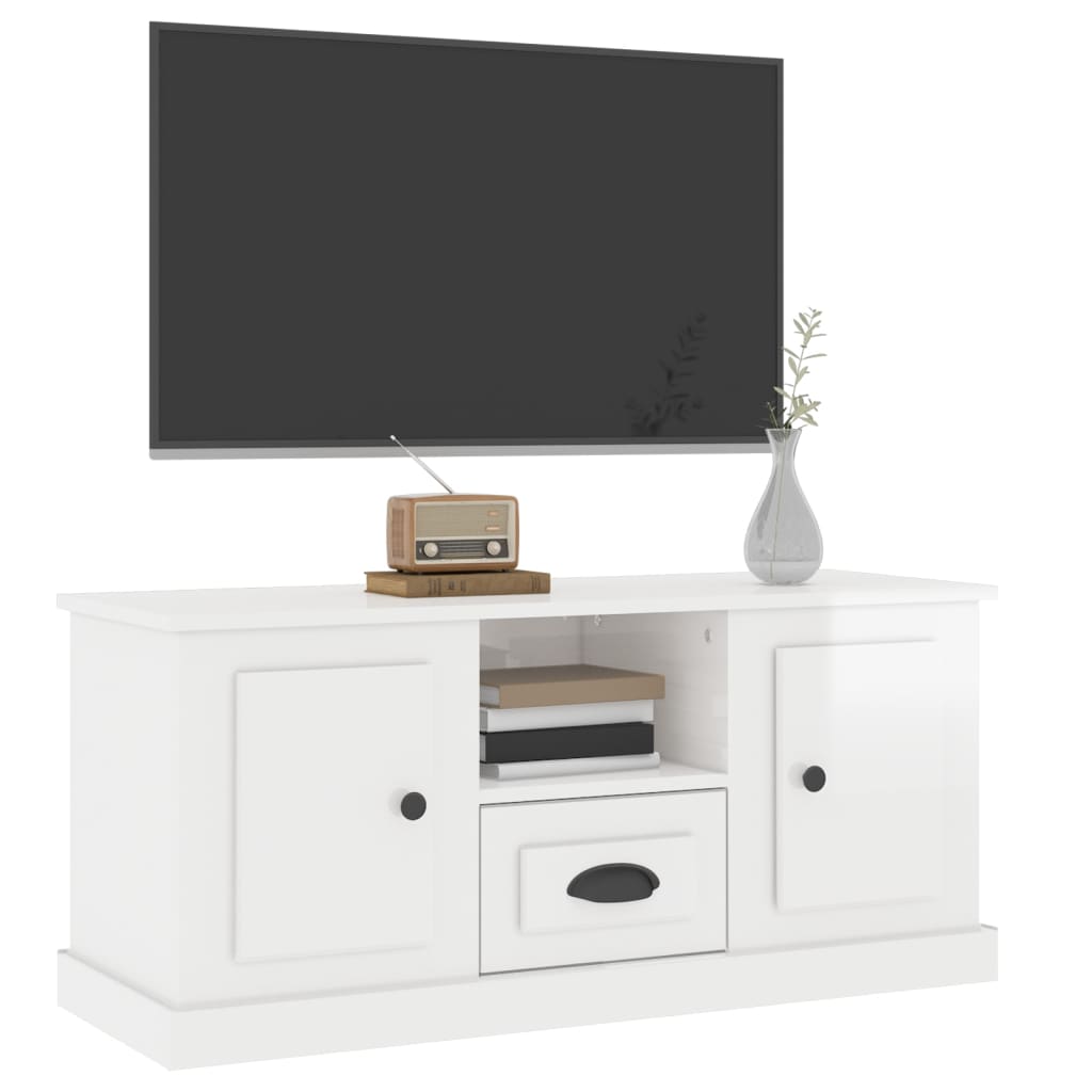 Mobile Porta TV Bianco Lucido 100x35,5x45 cm Legno Multistrato 816458