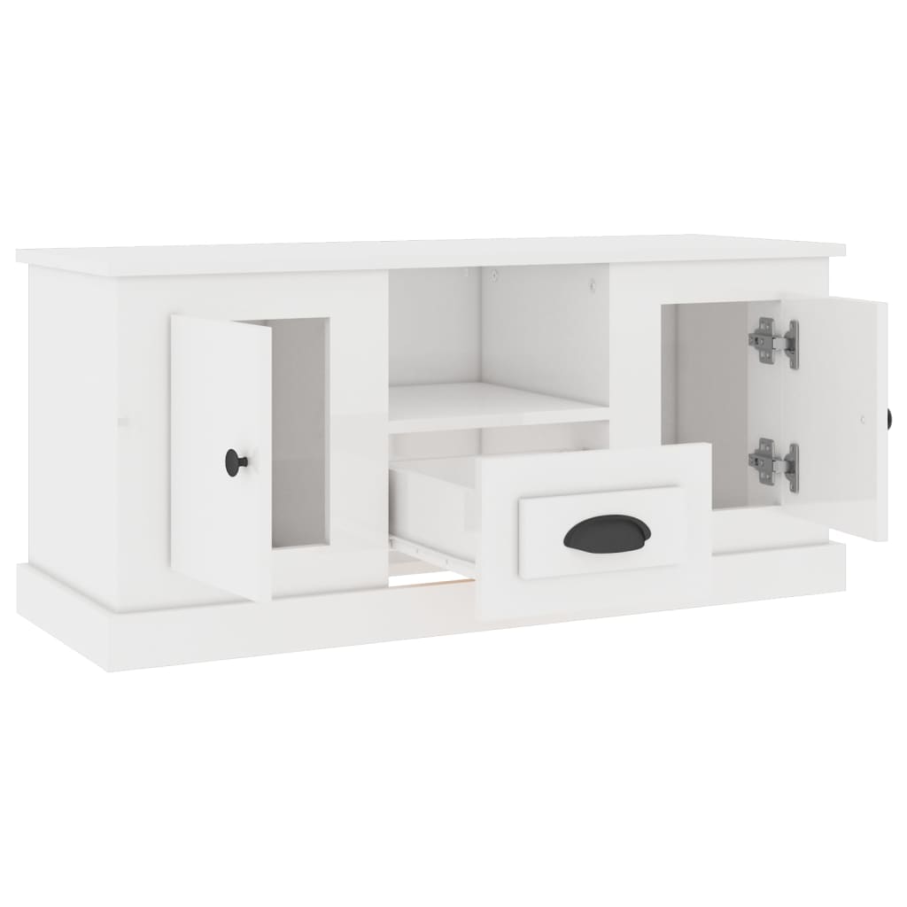 Mobile Porta TV Bianco Lucido 100x35,5x45 cm Legno Multistrato 816458