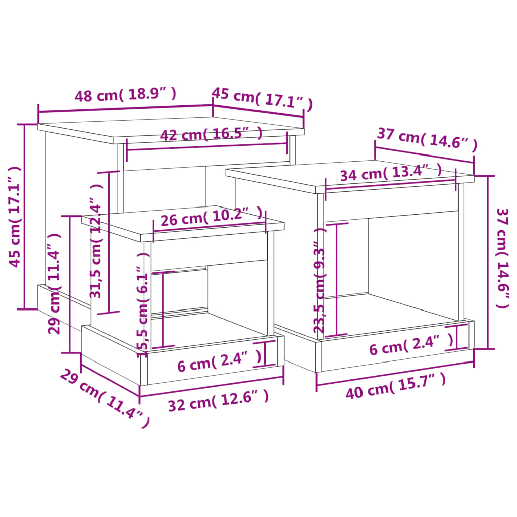 Tavolini Impilabili 3 pz Neri in Legno Multistrato 816489