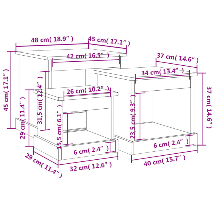 Tavolini Impilabili 3 pz Neri in Legno Multistrato 816489