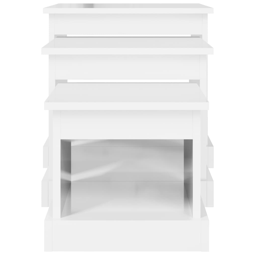 Tavolini Impilabili 3 pz Bianco Lucido in Legno Multistrato 816490