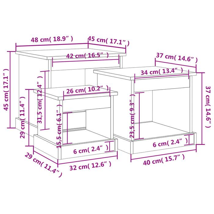 Tavolini Impilabili 3 pz Bianco Lucido in Legno Multistrato 816490