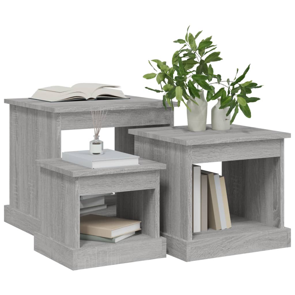 Tavolini Impilabili 3 pz Grigio Sonoma in Legno Multistrato 816494