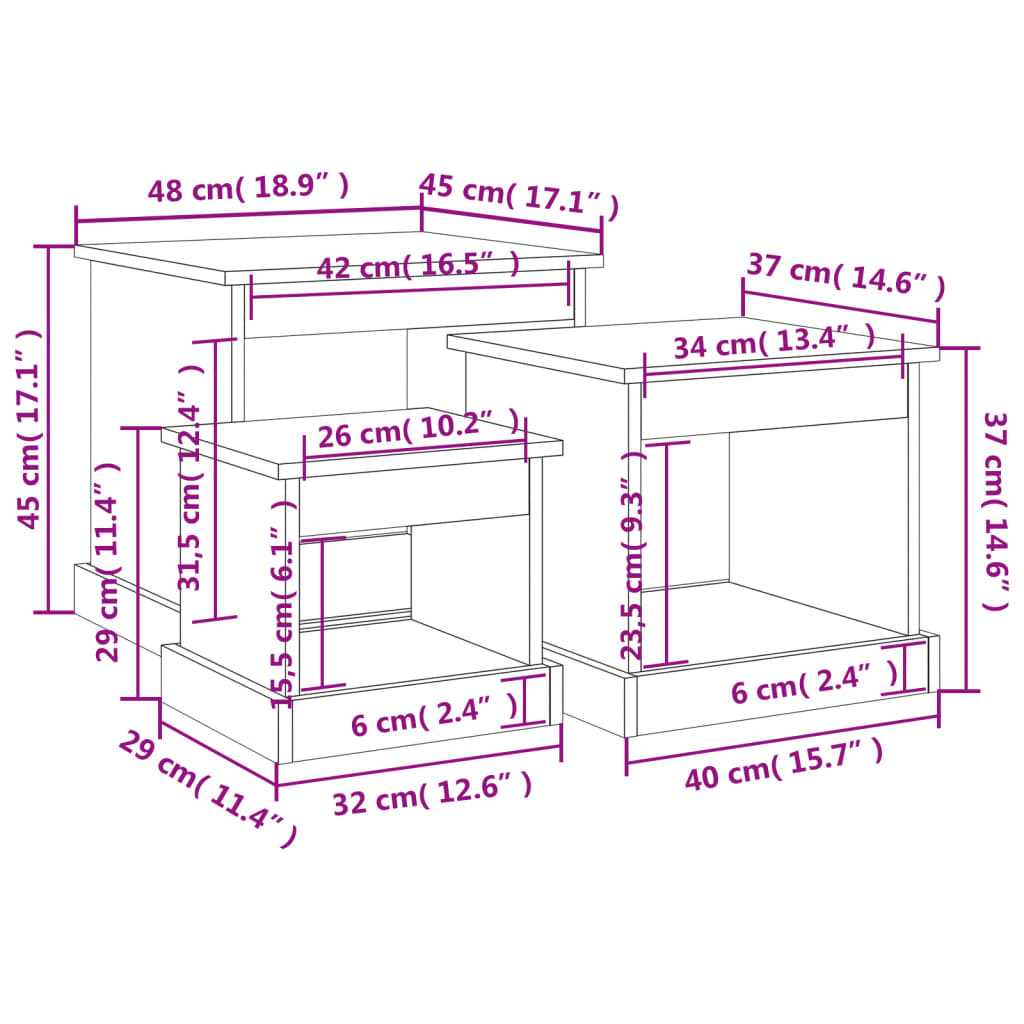 Tavolini Impilabili 3 pz Grigio Sonoma in Legno Multistrato 816494