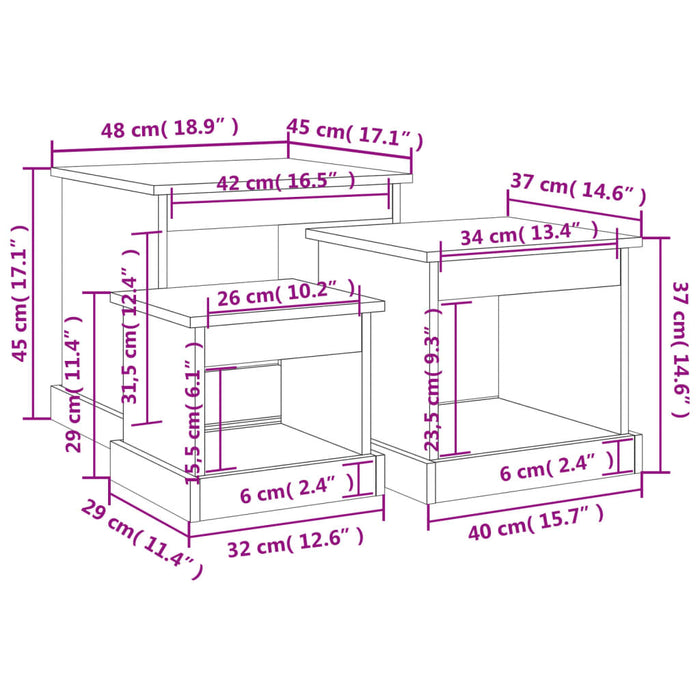 Tavolini Impilabili 3 pz Rovere Marrone in Legno Multistrato 816495