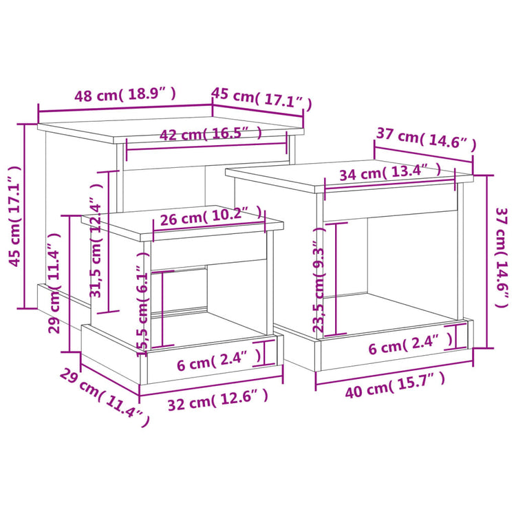 Tavolini Impilabili 3 pz Rovere Marrone in Legno Multistrato 816495