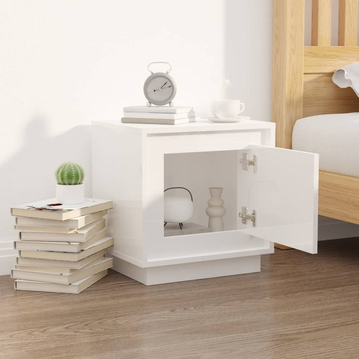 Comodino Bianco Lucido 44x35x45 cm in Legno Multistratocod mxl 126583