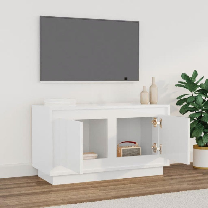 Mobile Porta TV Bianco Lucido 80x35x45 cm in Legno Multistrato 819854